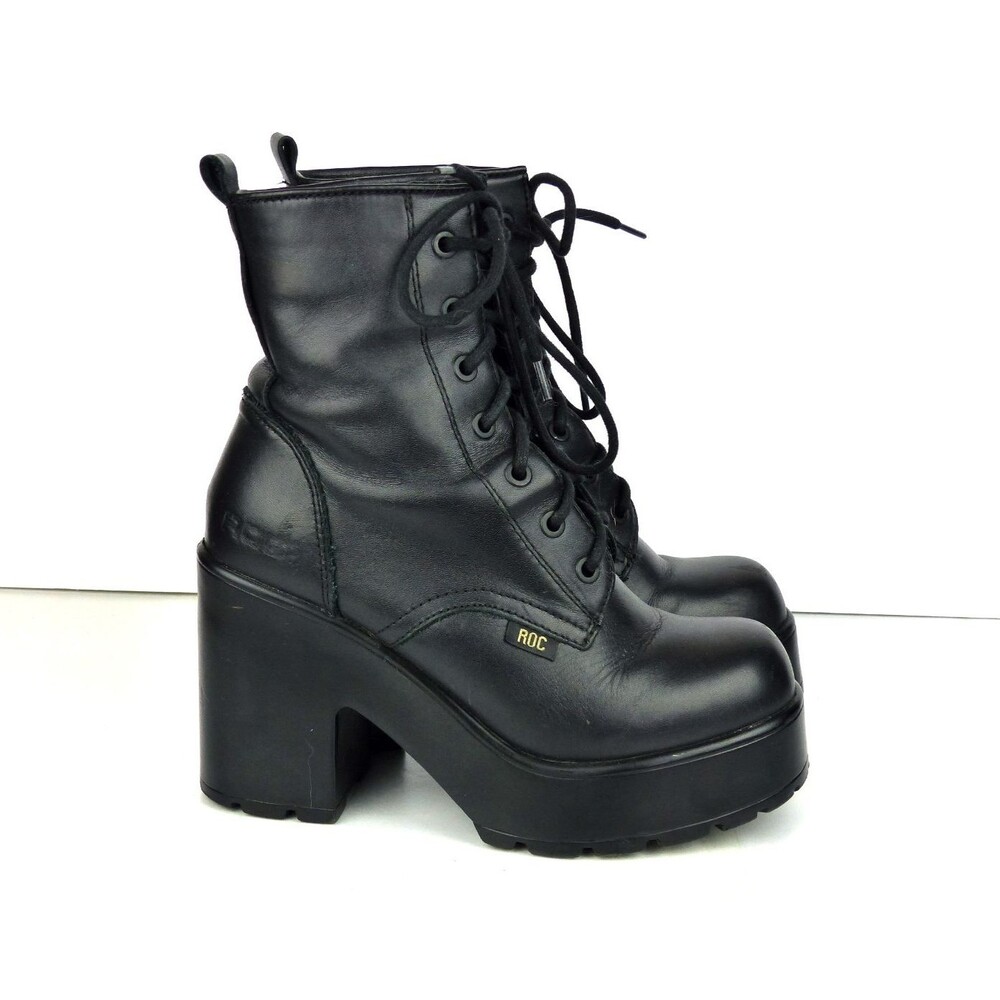 ROC Boots Womens 37 6 US Black Mascot Platform Combat Chunky Lace Up Goth Grunge